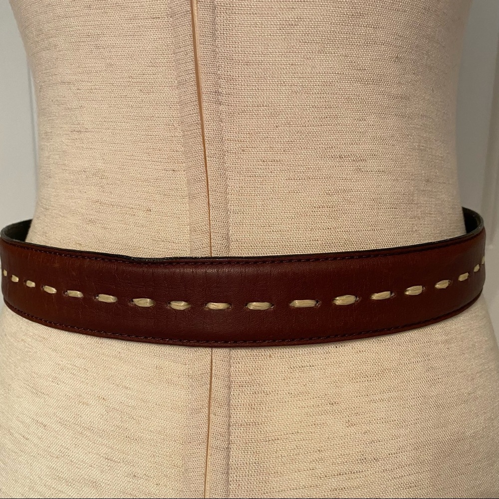 💎 GIVENCHY COUTURE BELT BROWN LEATHER CREAM STITCHING DESIGNER LUXURY SMALL Fit - Picture 5 of 14